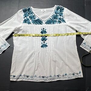 Elegant White and Blue Embroidered Women's Tunic